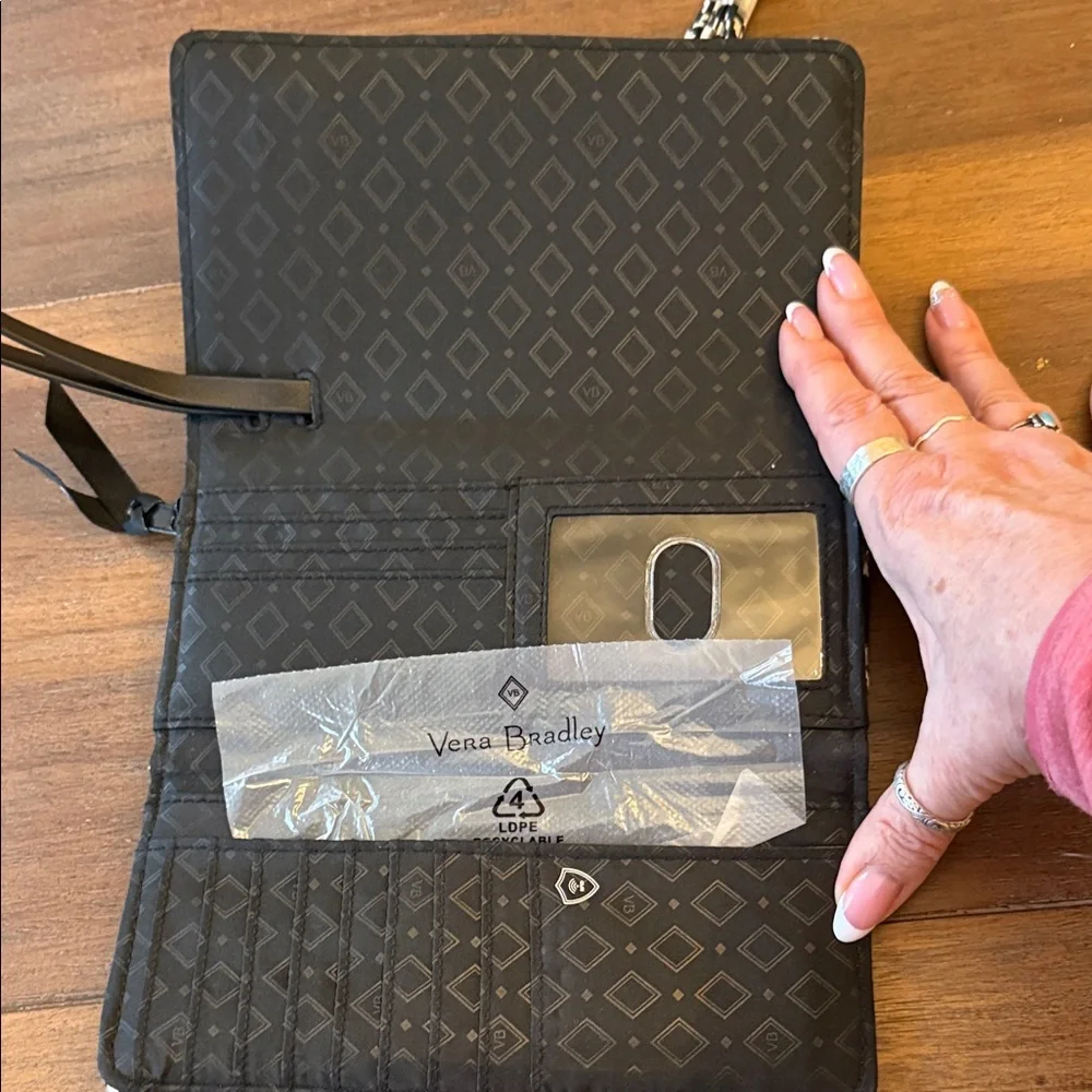 Vera Bradley Black Floral Quilted Wallet Crossbody Purse - Picture 3 of 6